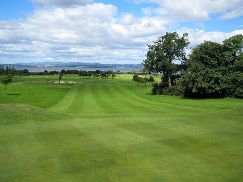 View from the hole down the 10th fairway at Silverknowes Golf Course  Edinburgh
