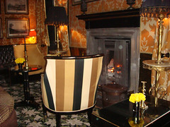 Log fire in Yellow Room, Prestonfield Hotel, Edinburgh