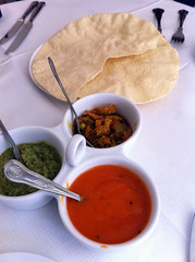 Poppadoms at Mezbaan Indian restaurant, Edinburgh