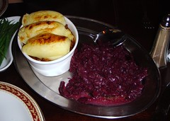 Cottage pie with braised red cabbage at The Dogs restaurant, Edinburgh