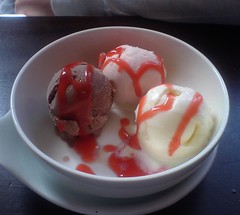 Ice cream with 'strawberries' at Dionika, Edinburgh