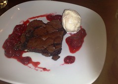 Chocolate brownie with ice cream at Nobles, Constitution St, Edinburgh