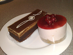 Coffee opera and raspberry cheesecake from La Cerise, Leith, Edinburgh